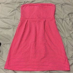 Old Navy strapless pink & navy stripe summer dress